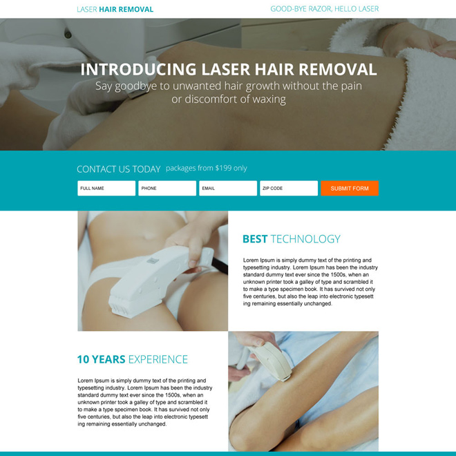 responsive hair removal service landing page design