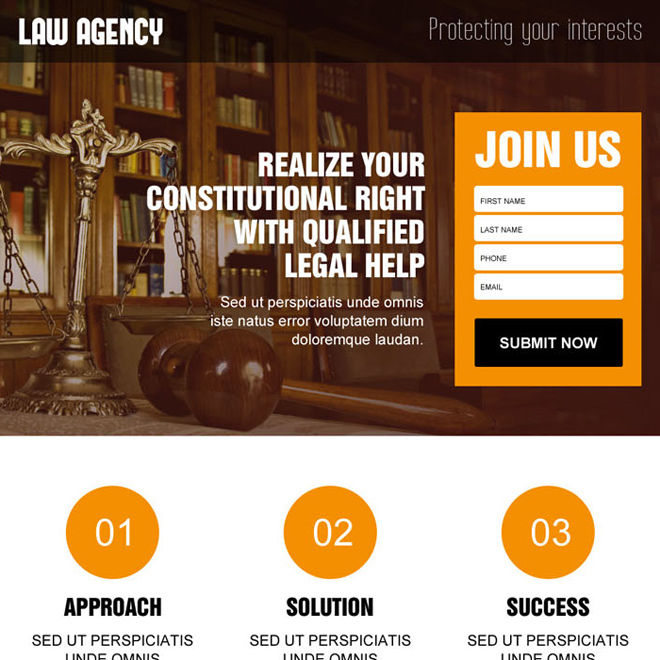 best law agency responsive landing page design for legal help Attorney and Law example