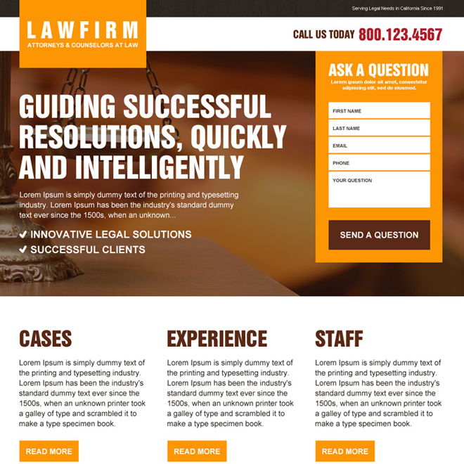 law firm lead capturing responsive landing page design