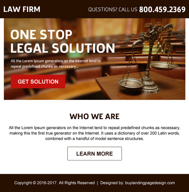 best law firm call to action ppv landing page design Attorney and Law example