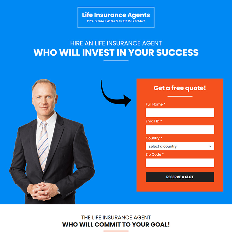 best life insurance agents lead capture landing page Life Insurance example