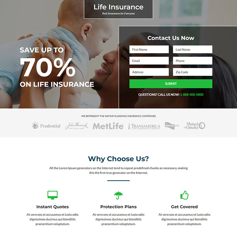 best life insurance company responsive landing page