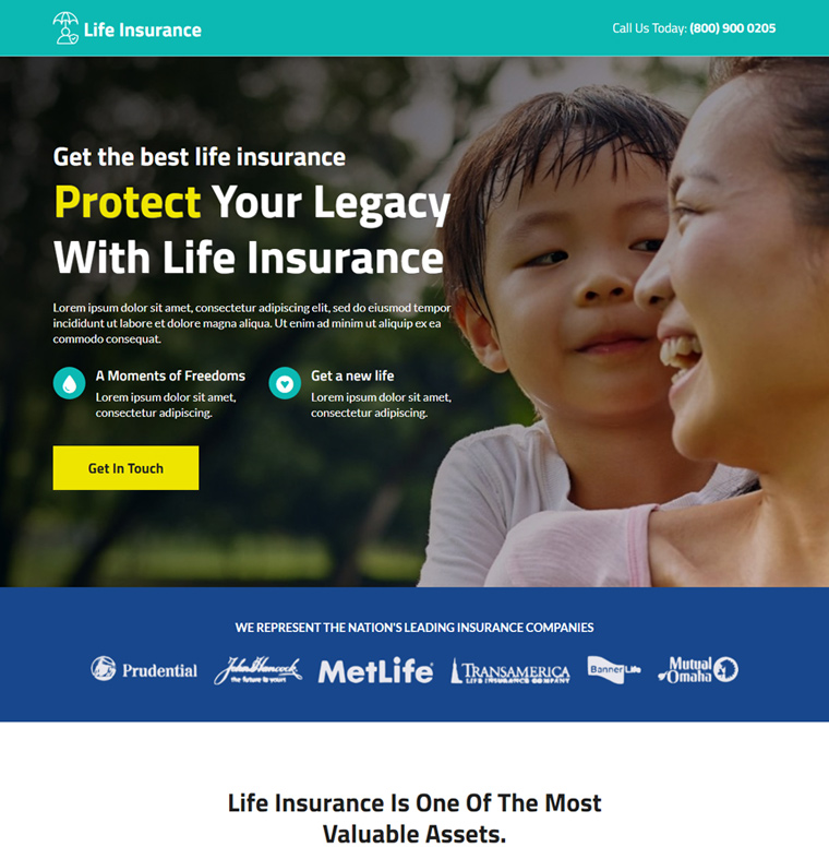 best life insurance company lead capture landing page