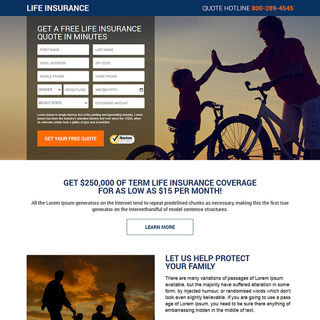 best life insurance quotes responsive landing page design Life Insurance example