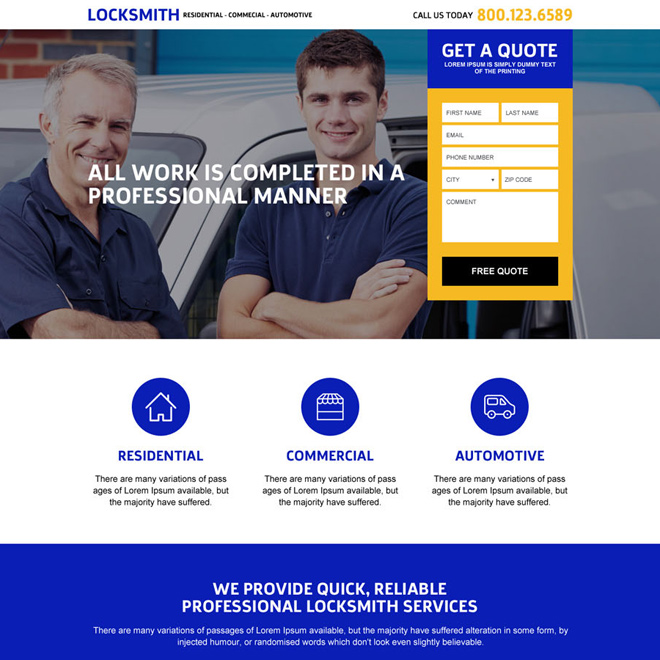 best locksmith services responsive landing page Locksmith example