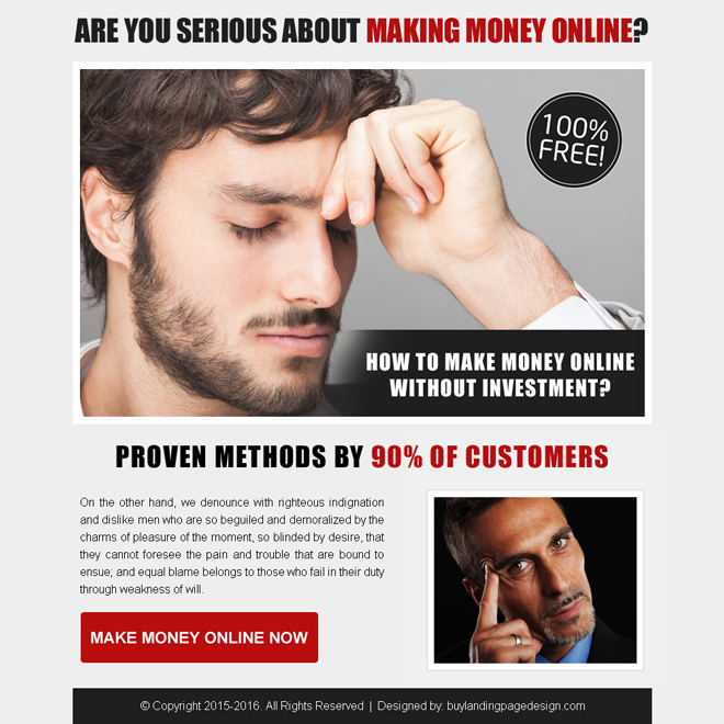 best make money online call to action ppv landing page design Make Money Online example