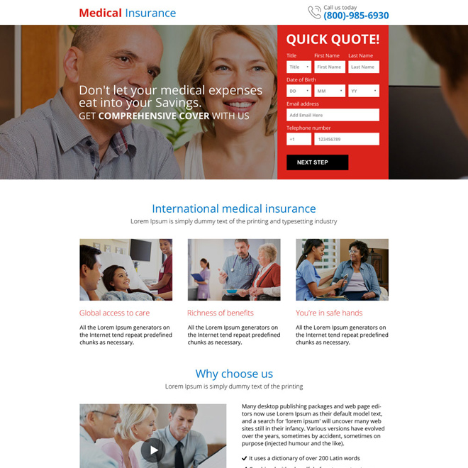 best medical insurance responsive mini landing page design