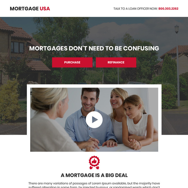 mortgage service video responsive landing page design Mortgage example