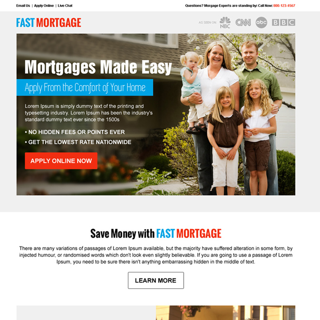 best mortgage services call to action responsive landing page design