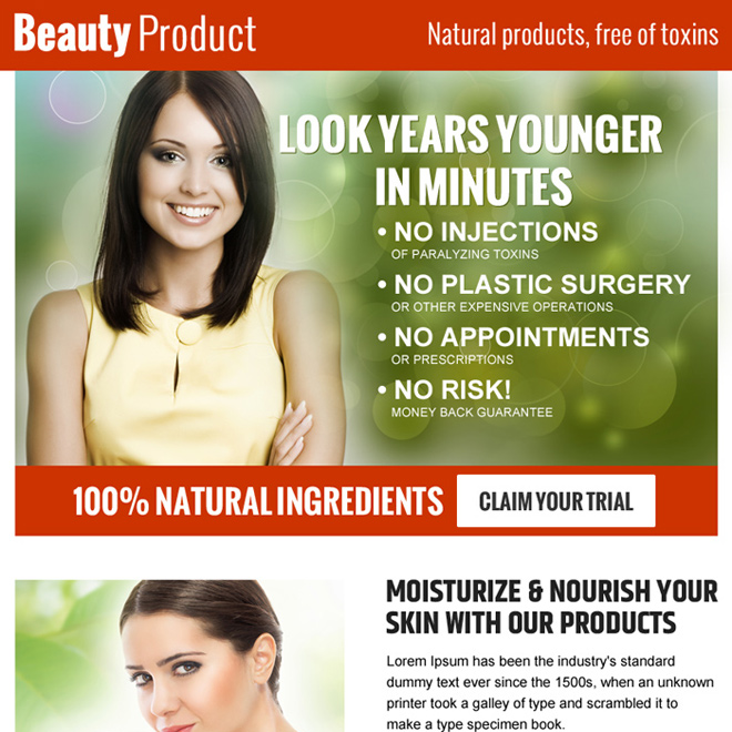 natural beauty products ppv landing page Beauty Product example