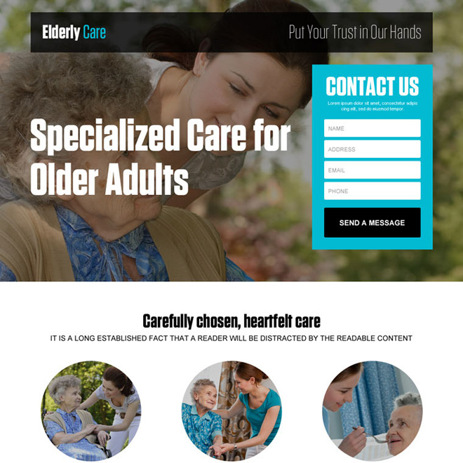 best older adults care responsive lead generating landing page design Elderly Care example