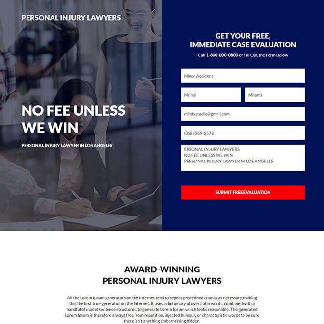 best personal injury lawyers responsive landing page Personal Injury example