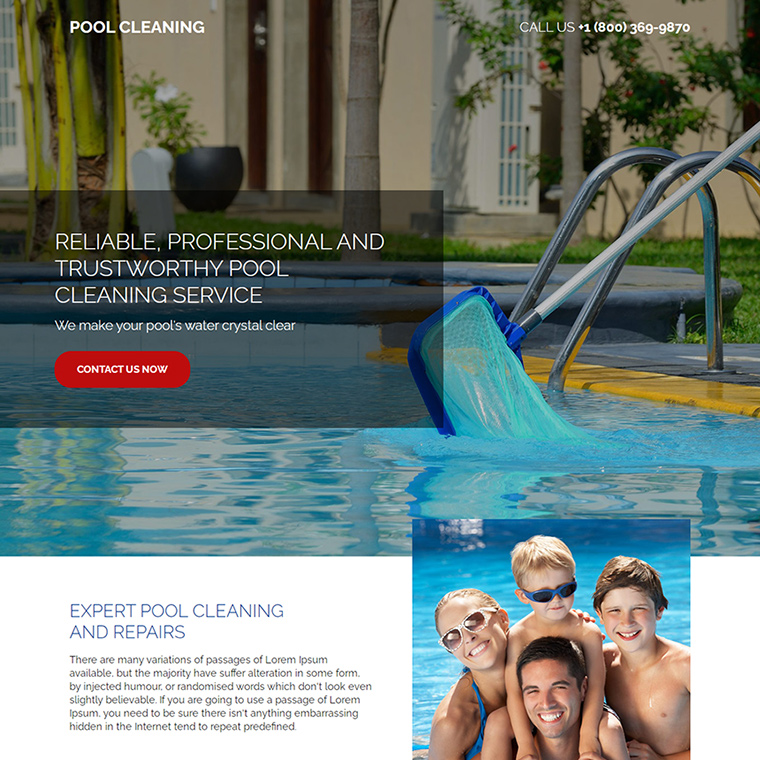 pool cleaning service lead capture responsive landing page Cleaning Services example