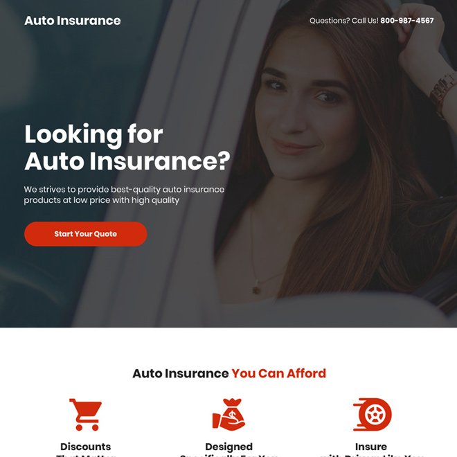 best quality auto insurance free quote capturing responsive landing page