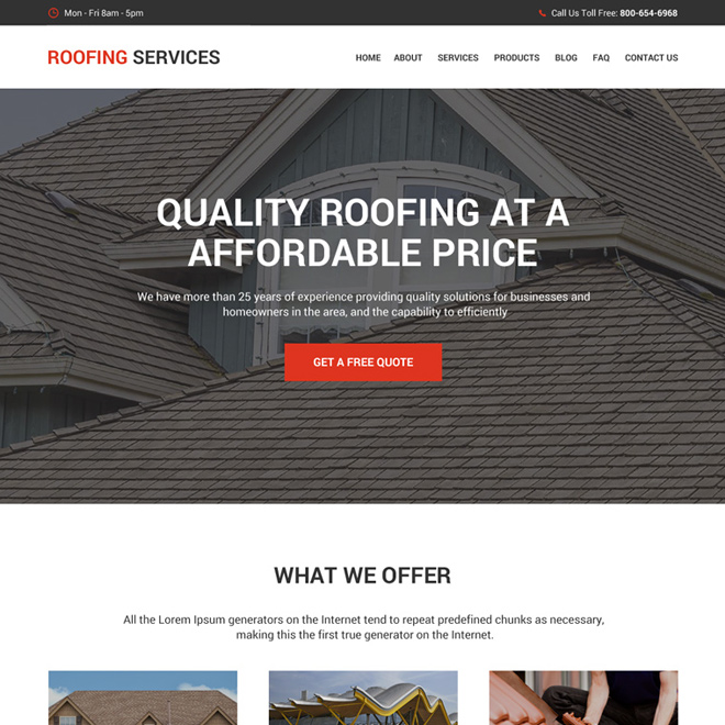 quality roofing service modern and clean website design