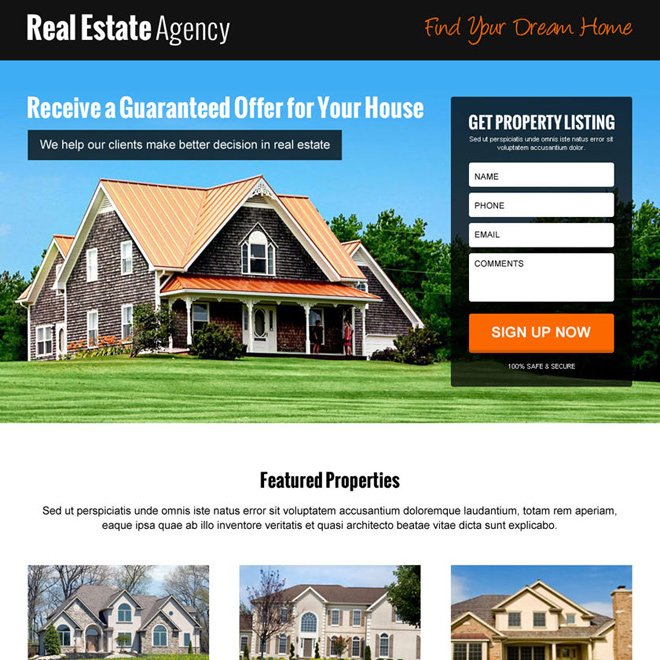 best real estate video responsive lead gen landing page design