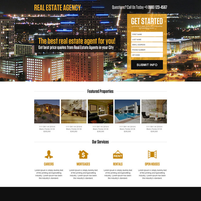 real estate agent mini responsive landing page design