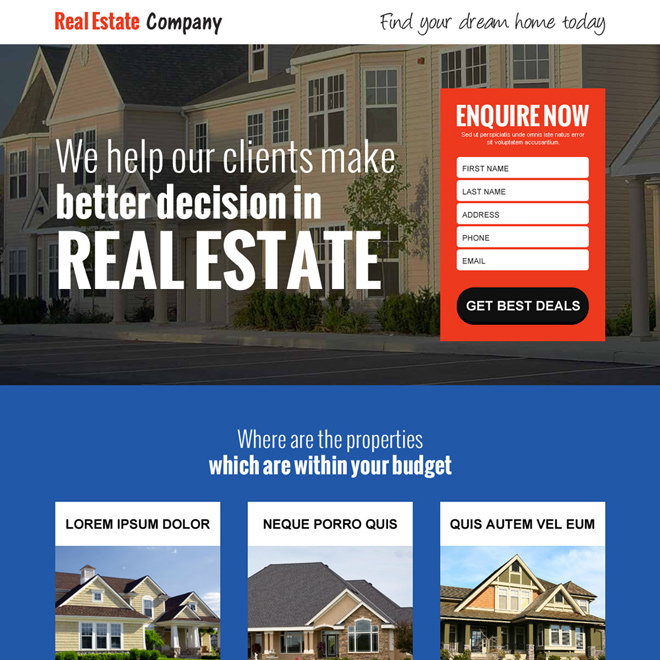 best real estate company responsive landing page design