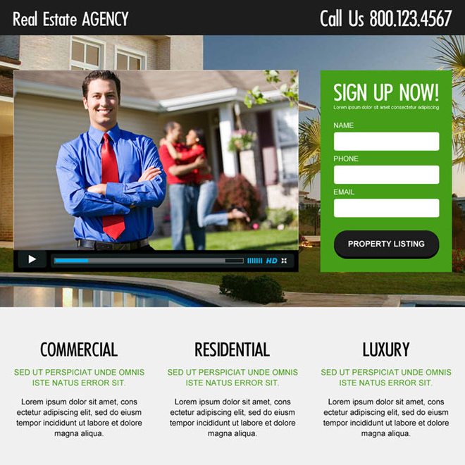 best real estate video responsive lead capture landing page design