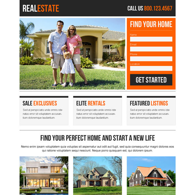 best real estate clean and appealing lead capture responsive landing page design Real Estate example