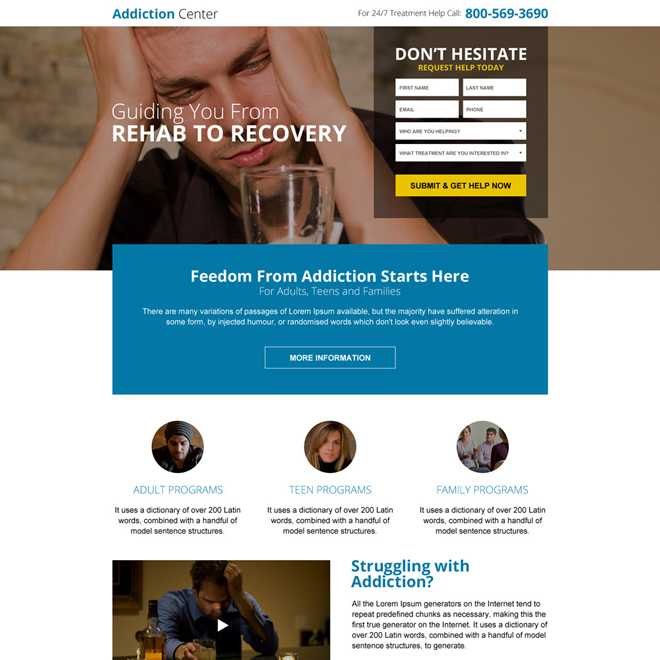 best rehabilitation center responsive mini landing page design