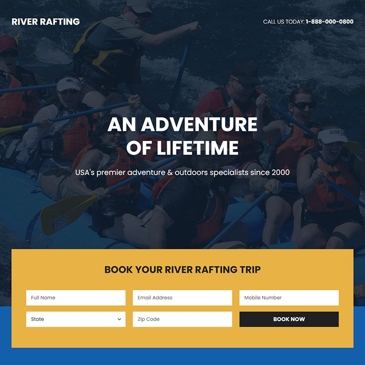 river rafting trips responsive landing page design Sports example