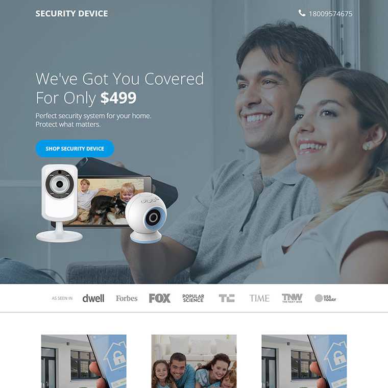 home security device responsive landing page design