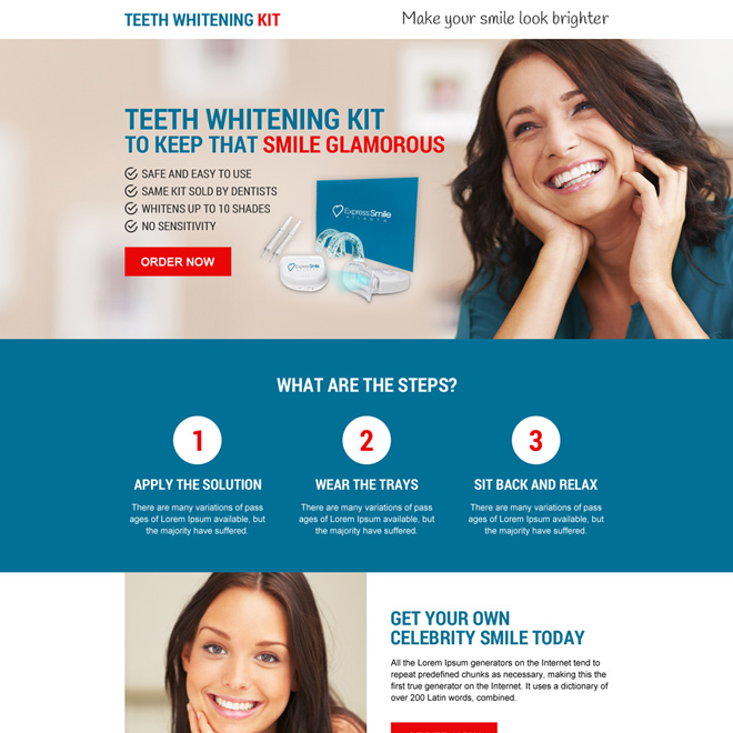 best selling teeth whitening kit selling call to action responsive landing page