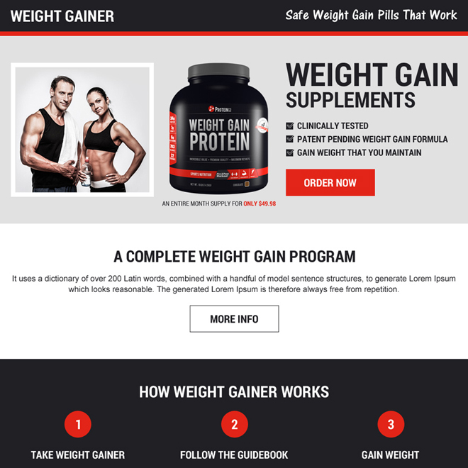 best weight gain product selling responsive landing page design Weight Gain example
