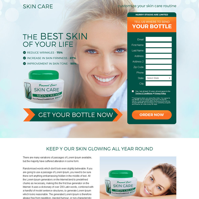 eye catching skin care cream selling bank page design Skin Care example