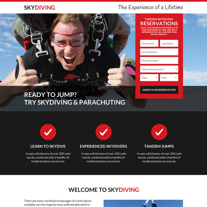 best skydiving responsive landing page design