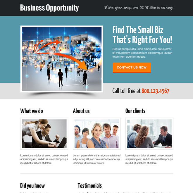 best small business responsive call to action responsive landing page design Business example