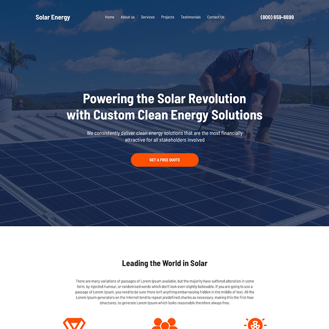 solar energy solutions free quote lead capturing website design