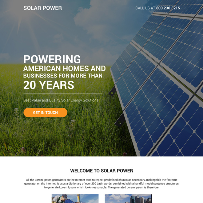 quality solar energy solutions bootstrap landing page design Solar Energy example