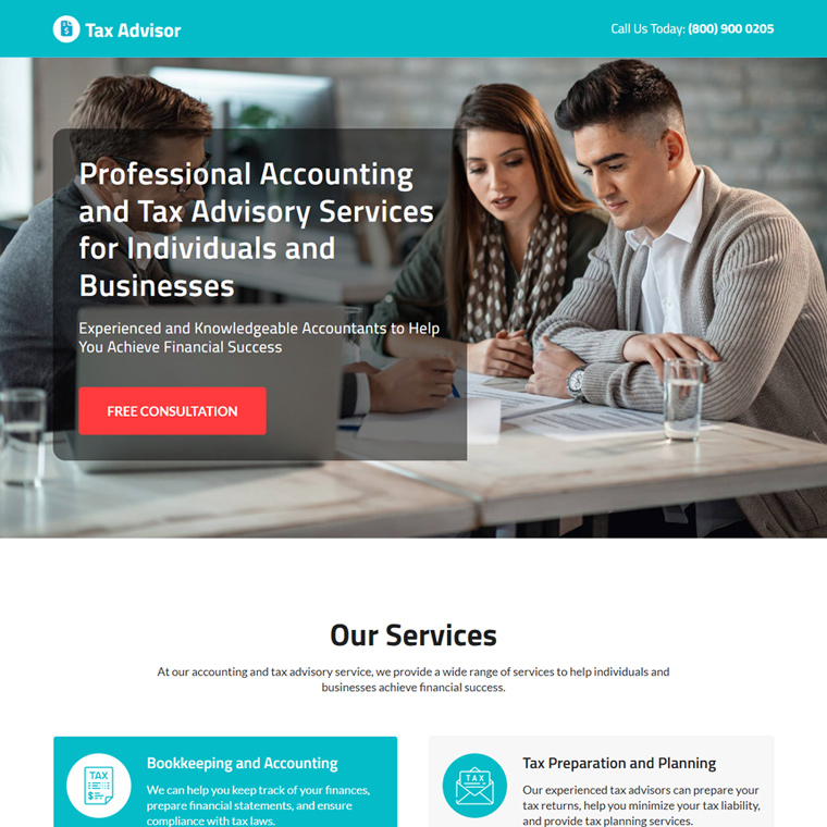 tax advisory services lead capture landing page