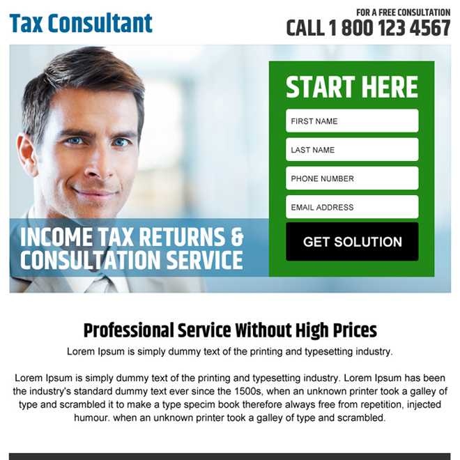 income tax returns and consultation service ppv landing page