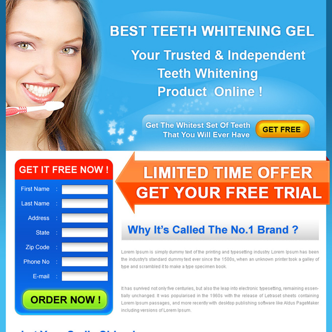 best teeth whitening gel product limited time trial offer landing page design for sale Teeth Whitening example