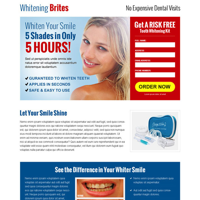 best lead capture responsive landing page design for teeth whitening product Teeth Whitening example