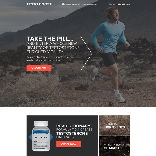 responsive testosterone booster pills selling landing page design Low Testosterone example