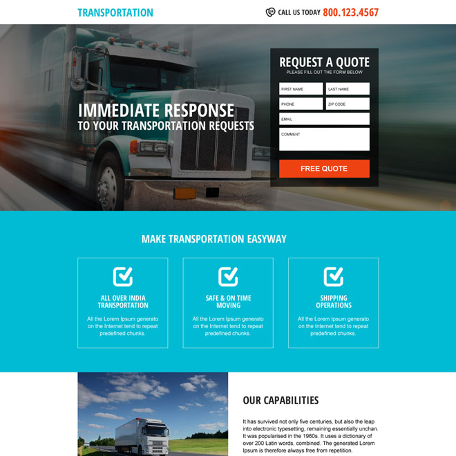 responsive free quote lead form transportation landing page