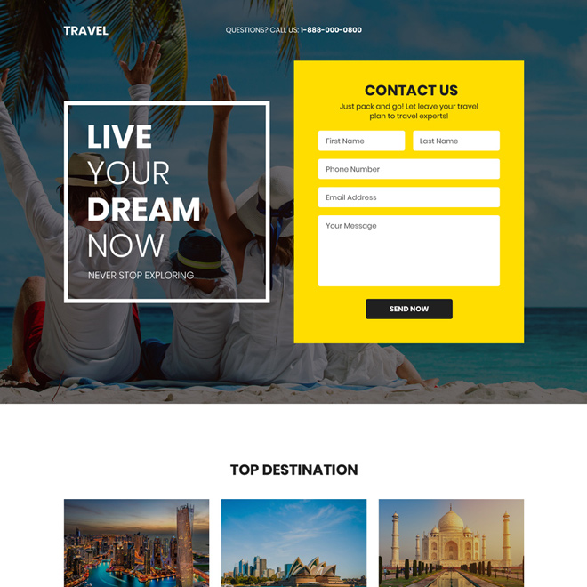 best tour and travel company lead generating landing page Travel example