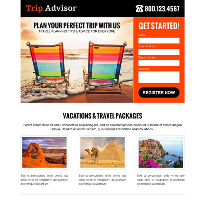 best travel business lead capture responsive travel landing page design template Travel example