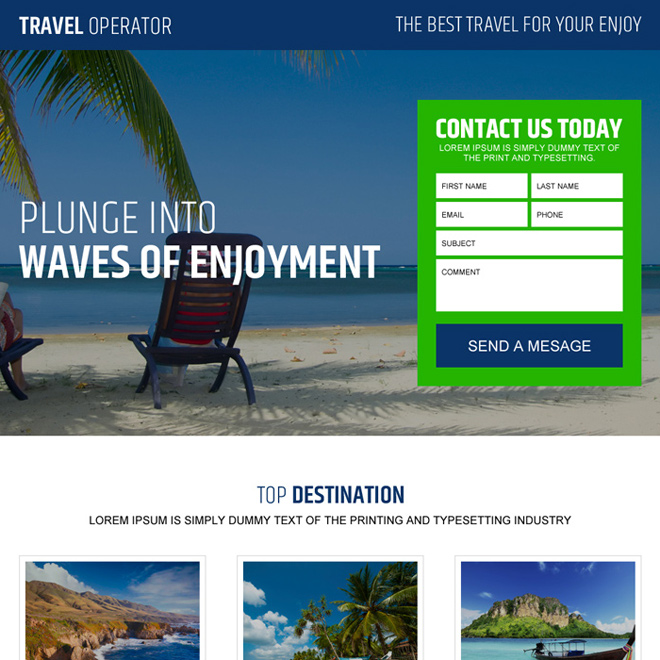 responsive travel lead boosting modern landing page design Travel example