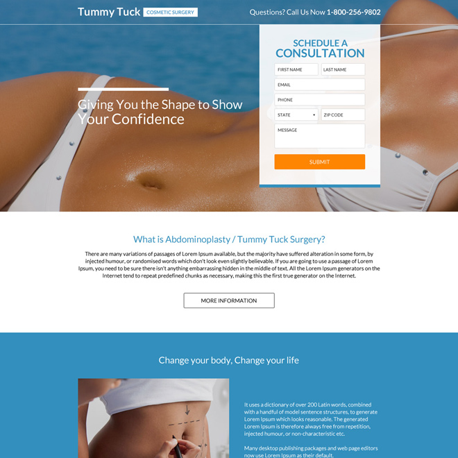 best tummy tuck cosmetic surgery responsive landing page Cosmetic Surgery example