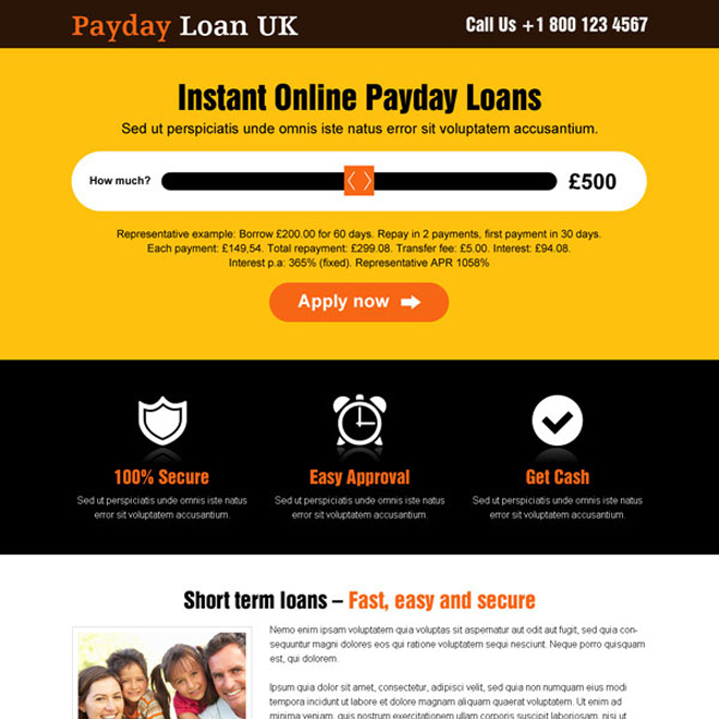 bright color best uk payday loan responsive landing page design