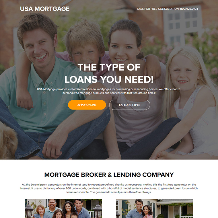 mortgage broker and lending company responsive landing page Mortgage example