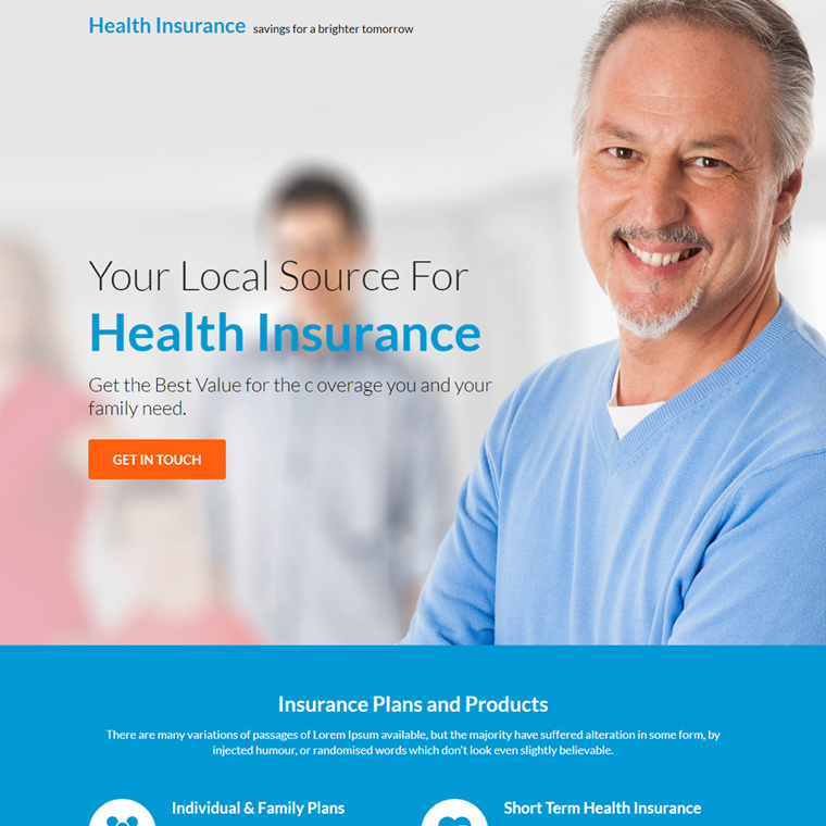 health insurance plans lead capture landing page Health Insurance example
