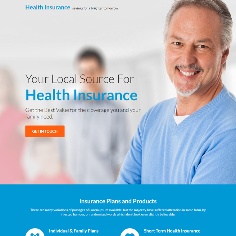 health insurance plans lead capture landing page