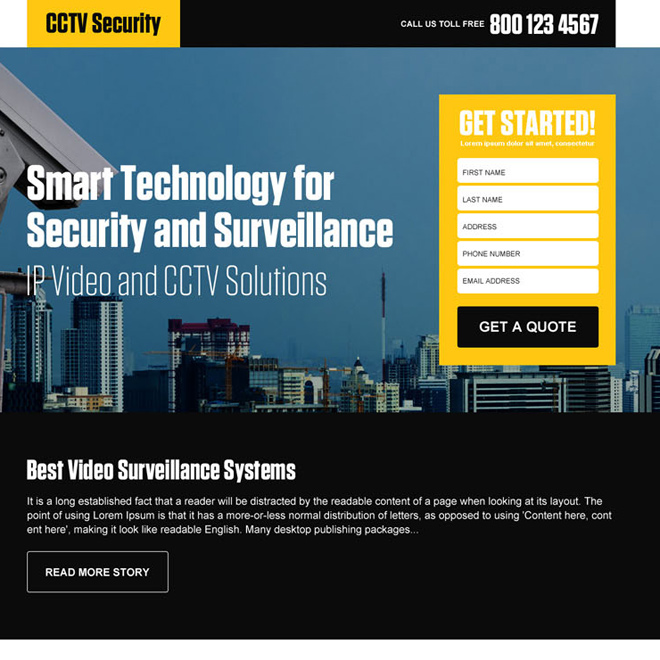 best video surveillance security responsive landing page design Security example