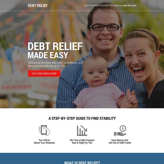 free debt relief consultation responsive landing page design Debt example